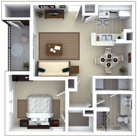 Floor plan for 1 bed, 1 bath, 817 sqft